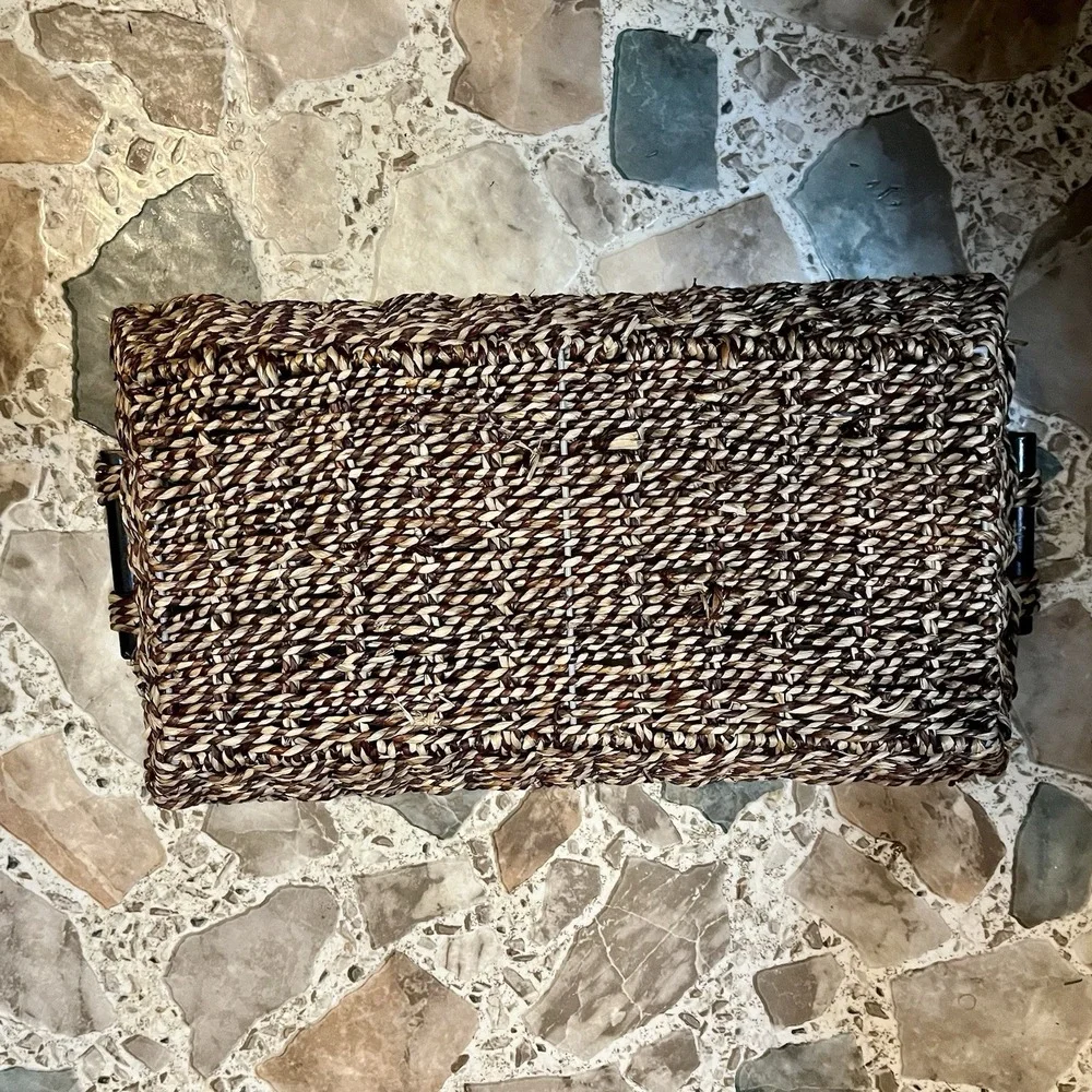 Mainstay‎ Rectangle Brown Seagrass Serving Basket W/Wooden Handles 18.5